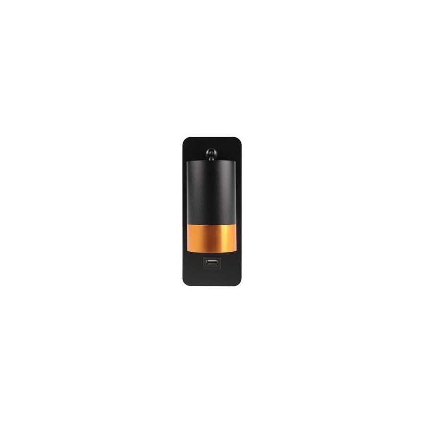 Настенный точечный светильник с зарядным устройством USB 1xGU10/35W/230V черный/золотой
