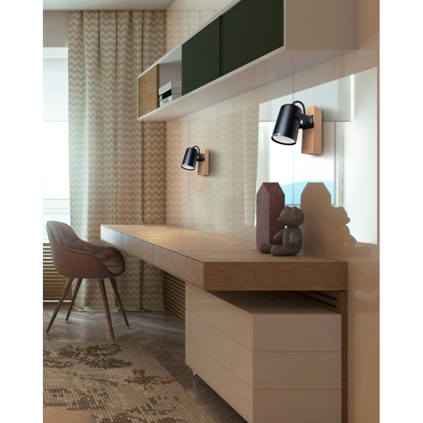 Настенный точечный светильник 1xGU10/50W/230V бук/черный