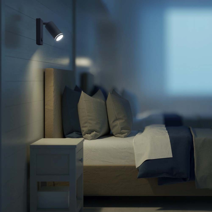 Настенный точечный светильник с выключателем 1xGU10/35W/230V черный