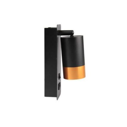 Настенный точечный светильник с зарядным устройством USB 1xGU10/35W/230V черный/золотой