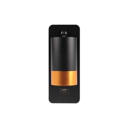 Настенный точечный светильник с зарядным устройством USB 1xGU10/35W/230V черный/золотой