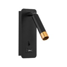 Настенный точечный светильник с USB зарядкой 1xG9/35W/230V черный/золотистый