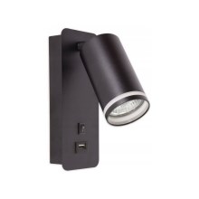 Настенный точечный светильник с USB зарядкой 1xGU10/35W/230V черный