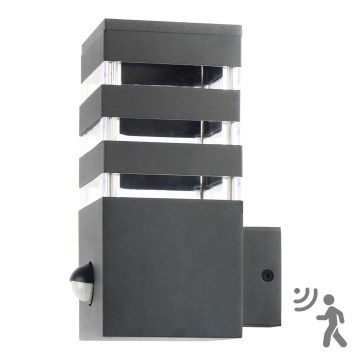 Настенный уличный светильник с датчиком TEKSAS 1xE27/12W/230V IP44 антрацит