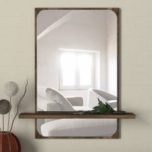 Настенное зеркало с полкой EKOL 70x45 см коричневый