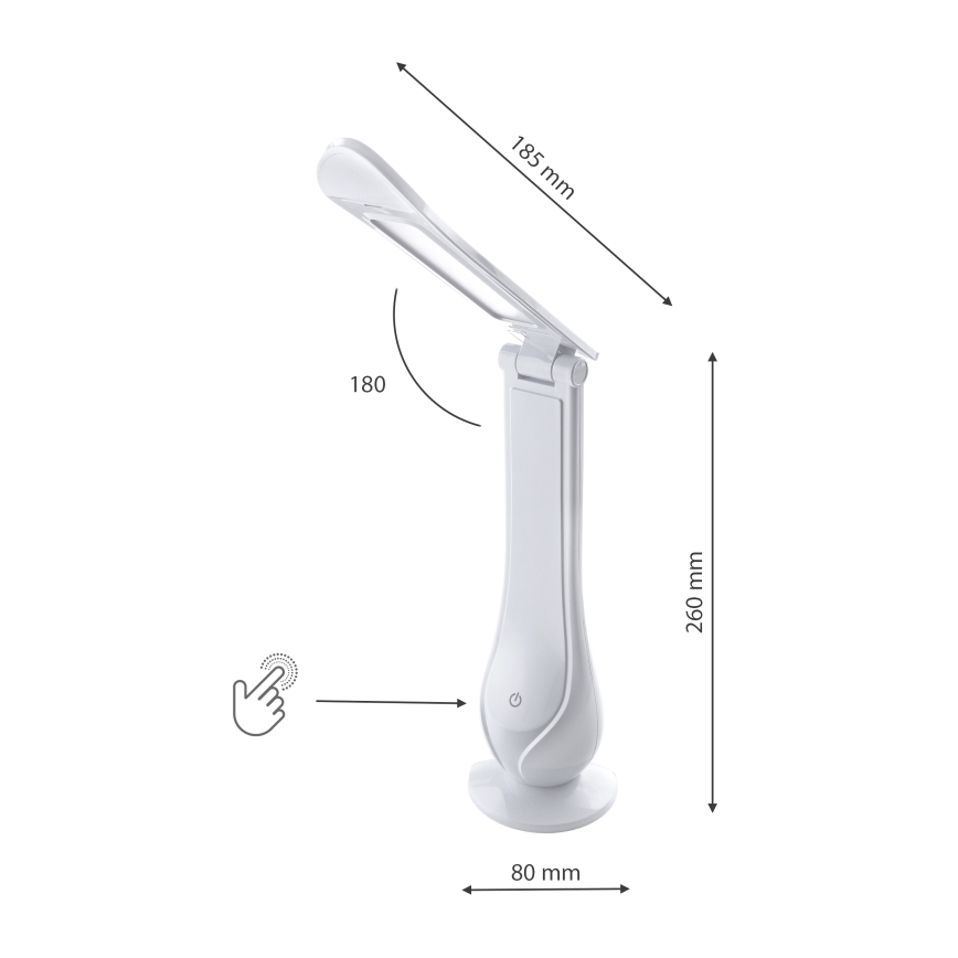 Настільна акумуляторна LED лампа з регулюванням яскравості LILLY LED/4W/5V 1200 mAh біла