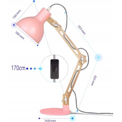 Настільна лампа 1xE27/40W/230V рожева