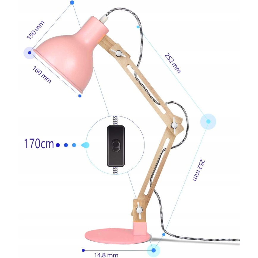 Настільна лампа 1xE27/40W/230V рожева