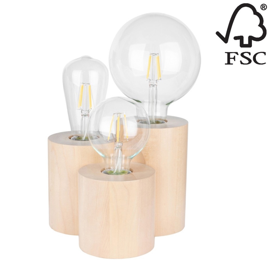 Настільна лампа VINCENT 3xE27/15W/230V береза – сертифіковано FSC