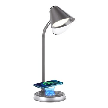 Настільна лампа з LED, регульованою яскравістю та бездротовою зарядкою FINCH LED/9W/12/230V сірий/глянцевий хром