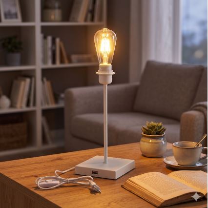 Настільна лампа з USB-портом 1xE27/15W/230V біла