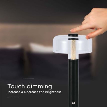 Світлодіодна регульована за яскравістю акумуляторна настільна лампа з сенсорним керуванням LED/1W/5V 3000K 1800 mAh чорна