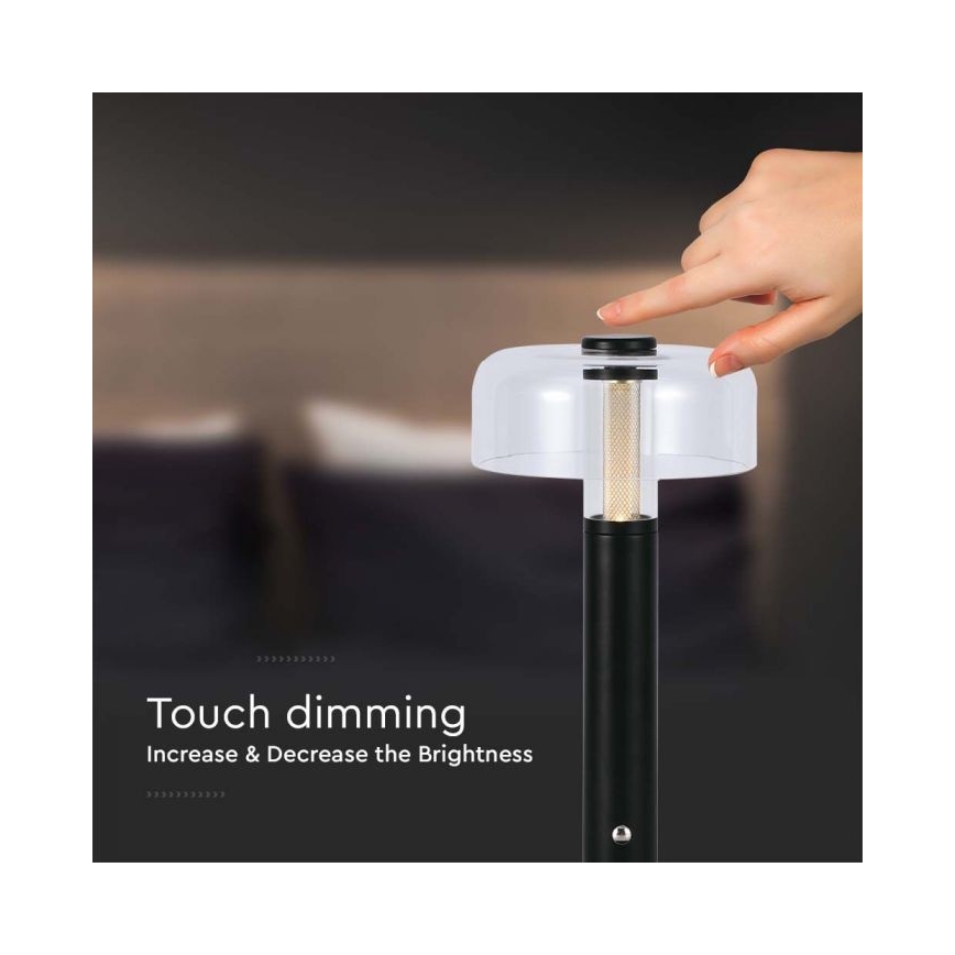 Світлодіодна регульована за яскравістю акумуляторна настільна лампа з сенсорним керуванням LED/1W/5V 3000K 1800 mAh чорна