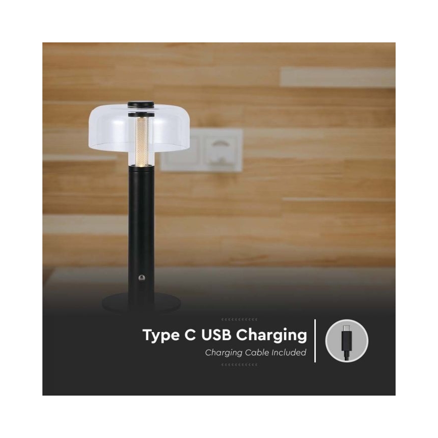 Світлодіодна регульована за яскравістю акумуляторна настільна лампа з сенсорним керуванням LED/1W/5V 3000K 1800 mAh чорна