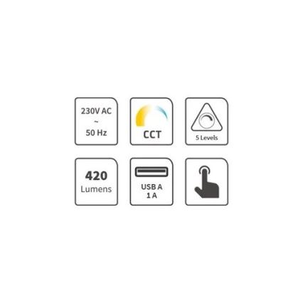 Настільна лампа з LED, регульованою яскравістю, з USB LED/7W/230V 3000K/4000K/5500K чорна