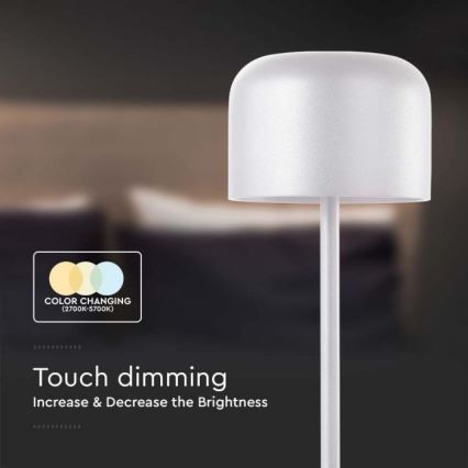 LED Сенсорна настільна акумуляторна лампа з регулюванням яскравості LED/1,5W/5V 2700-5700K IP54 2200 mAh білий