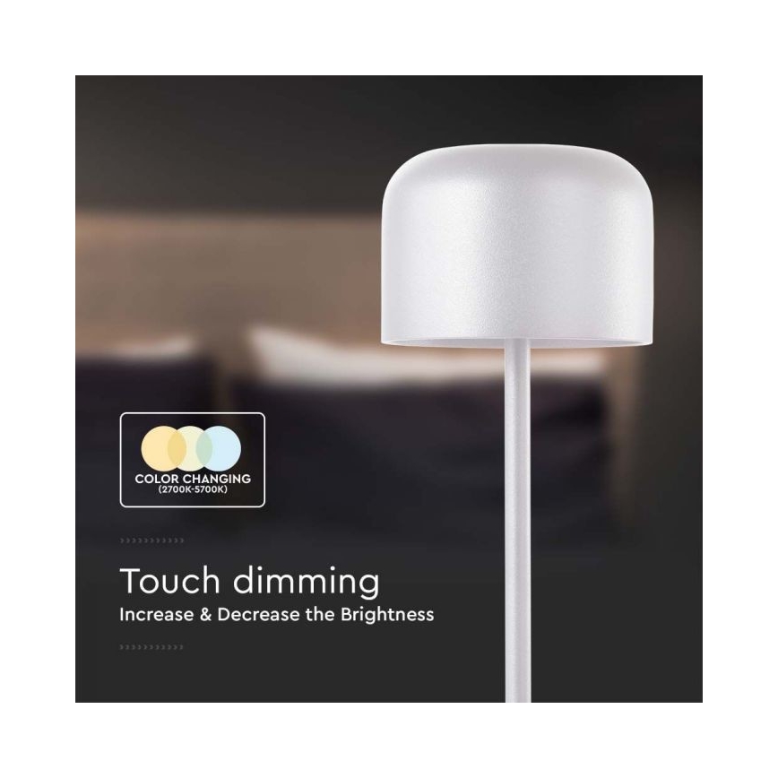 LED Сенсорна настільна акумуляторна лампа з регулюванням яскравості LED/1,5W/5V 2700-5700K IP54 2200 mAh білий