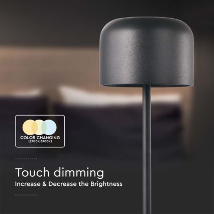 LED Сенсорна настільна акумуляторна лампа з регулюванням яскравості LED/1,5W/5V 2700-5700K IP54 2200 mAh чорний