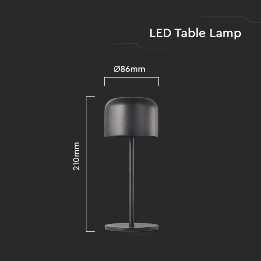 LED Сенсорна настільна акумуляторна лампа з регулюванням яскравості LED/1,5W/5V 2700-5700K IP54 2200 mAh чорний