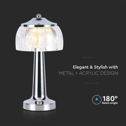 LED Сенсорна настільна акумуляторна лампа з регулюванням яскравості LED/1W/5V 3000-6000K 1800 mAh глянцевий хром