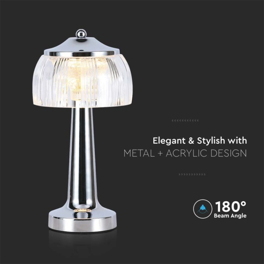 LED Сенсорна настільна акумуляторна лампа з регулюванням яскравості LED/1W/5V 3000-6000K 1800 mAh глянцевий хром