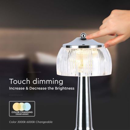 LED Сенсорна настільна акумуляторна лампа з регулюванням яскравості LED/1W/5V 3000-6000K 1800 mAh глянцевий хром