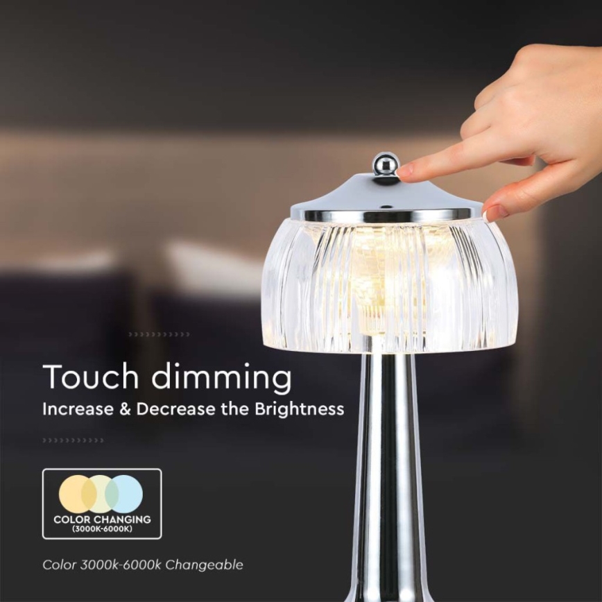 LED Сенсорна настільна акумуляторна лампа з регулюванням яскравості LED/1W/5V 3000-6000K 1800 mAh глянцевий хром