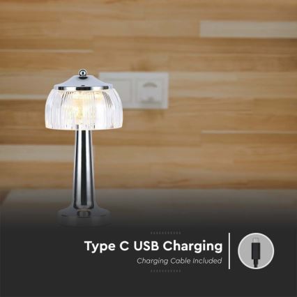 LED Сенсорна настільна акумуляторна лампа з регулюванням яскравості LED/1W/5V 3000-6000K 1800 mAh глянцевий хром