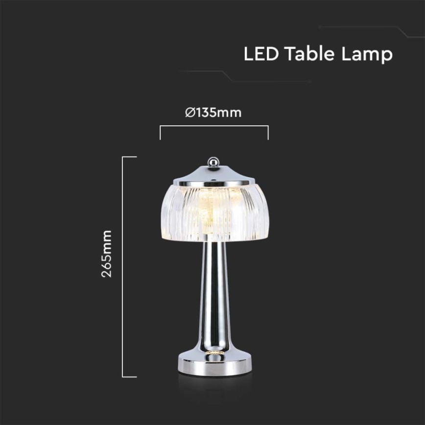 LED Сенсорна настільна акумуляторна лампа з регулюванням яскравості LED/1W/5V 3000-6000K 1800 mAh глянцевий хром