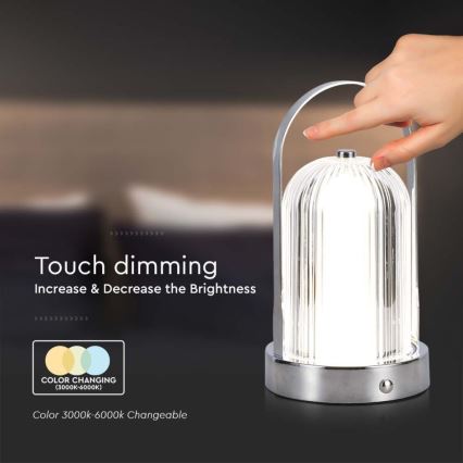 LED Сенсорна настільна акумуляторна лампа з регулюванням яскравості LED/1W/5V 3000-6000K 1800 mAh матовий хром