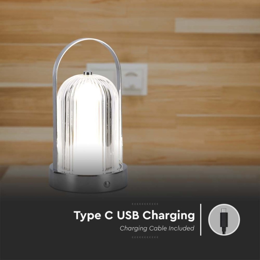 LED Сенсорна настільна акумуляторна лампа з регулюванням яскравості LED/1W/5V 3000-6000K 1800 mAh матовий хром