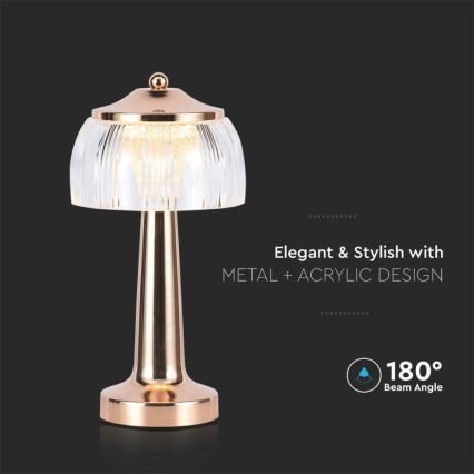 LED Сенсорна настільна акумуляторна лампа з регулюванням яскравості LED/1W/5V 3000-6000K 1800 mAh рожеве золото