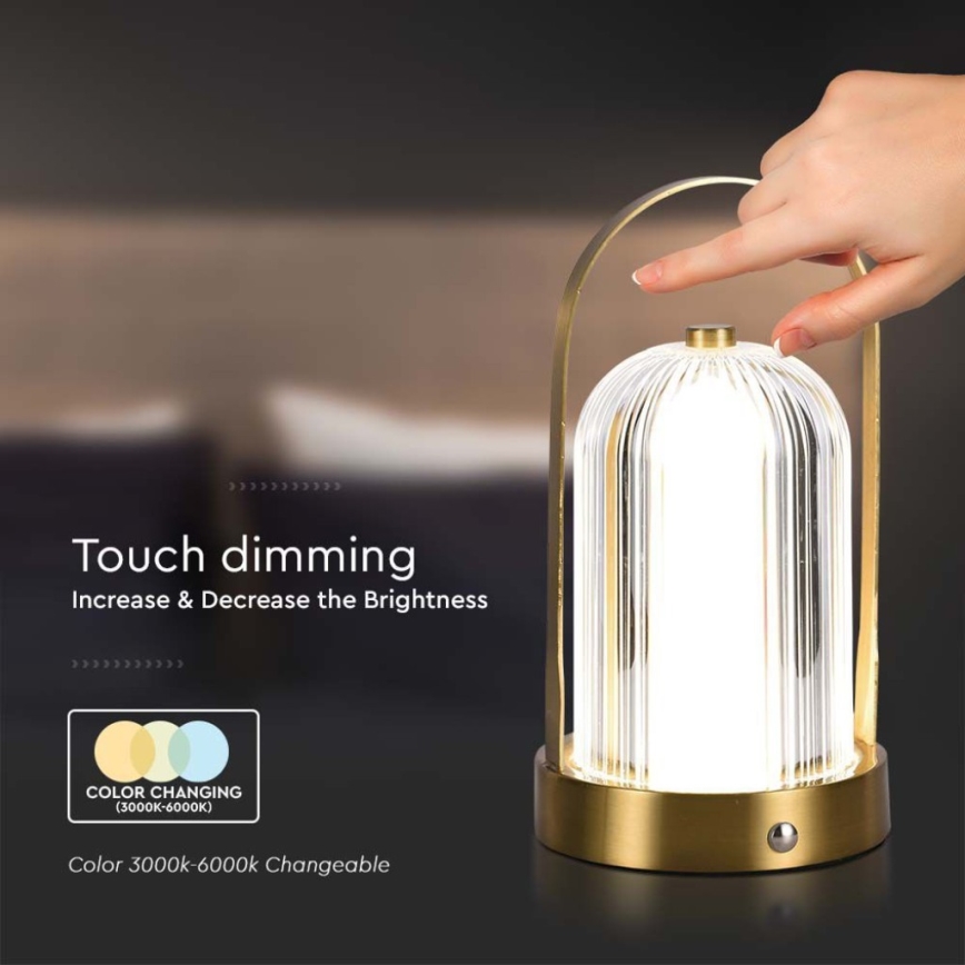 LED Сенсорна настільна акумуляторна лампа з регулюванням яскравості LED/1W/5V 3000-6000K 1800 mAh золотий