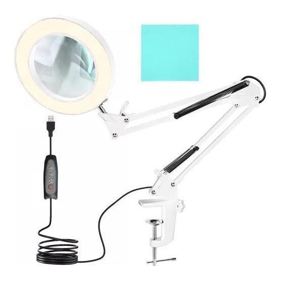 Настільна LED лампа з регулюванням яскравості з лупою LED/6W/5V 3000K/4000K/6000K білий