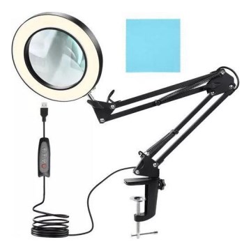 Настільна LED лампа з регулюванням яскравості з лупою LED/6W/5V 3000K/4000K/6000K чорний