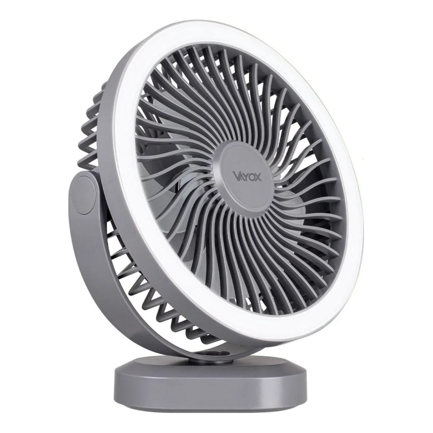 Настільний вентилятор з LED підсвіткою, акумуляторний, LED/3W/5V USB, 2400 мАг, сірий
