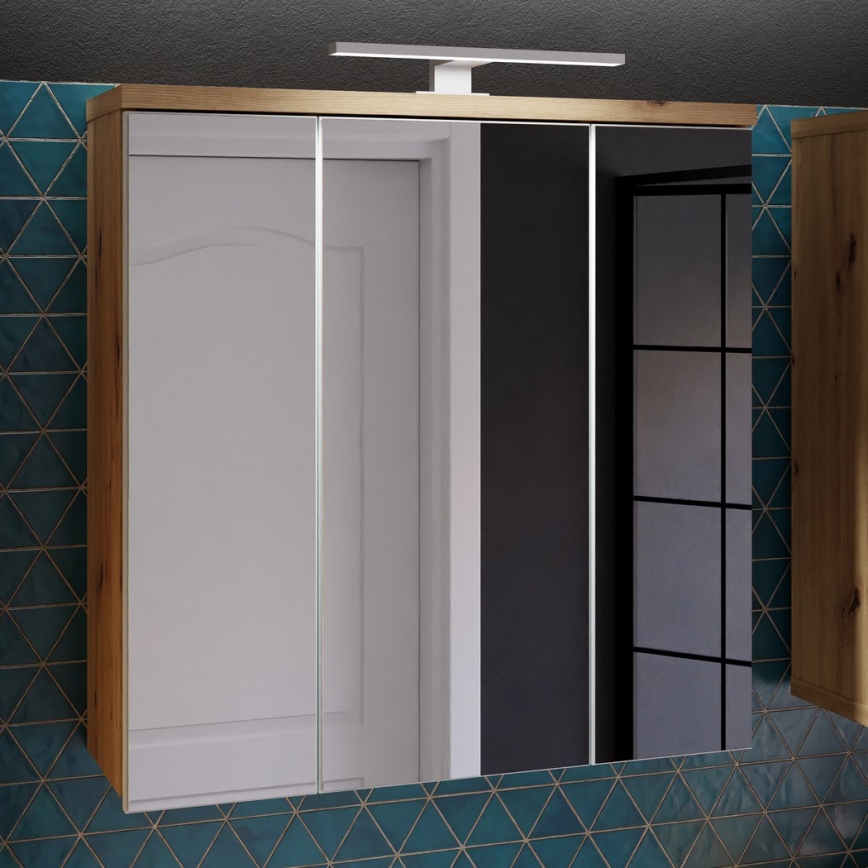 Настінна дзеркальна шафа для ванної VENOM, біла/дуб артізан