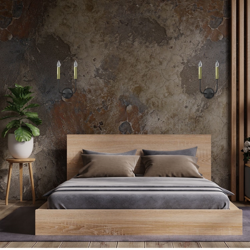 Настінна лампа AKASYA 2xE14/15W/230V чорний/золотий