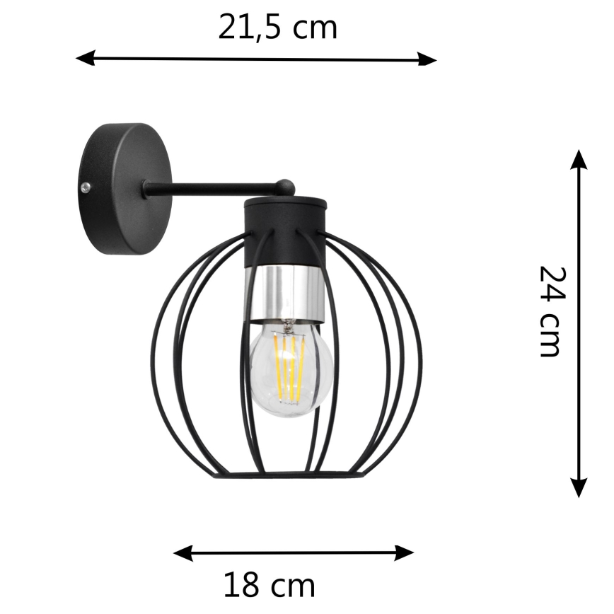 Настінна лампа STARLIGHT 1xE27/15W/230V чорний/срібний