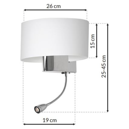 Настінна LED лампа CASINO 1xE27/60W/230V + LED/1W/230V білий