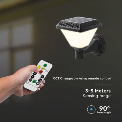 Настінна LED лампа на сонячній батареї з регулюванням яскравості LED/0,8W/5,5V 3000/4000/6400K IP44  + дистанційне керування