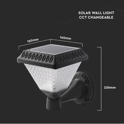 Настінна LED лампа на сонячній батареї з регулюванням яскравості LED/0,8W/5,5V 3000/4000/6400K IP44  + дистанційне керування