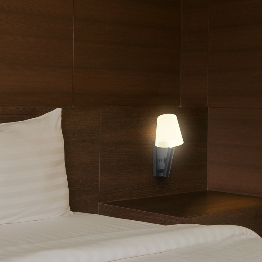 Настінна LED-лампа з USB-портом LED/2W/230V 3000K чорна/біла