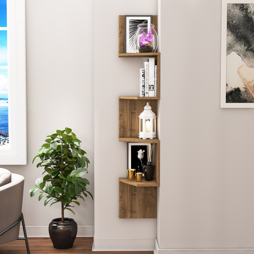 Настінна полиця кутова DESALDO 155,2x29,6 см коричневий