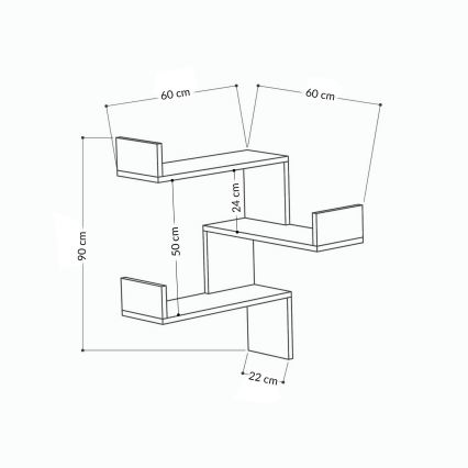Настінна полиця кутова LUKSA 90x60 см коричневий