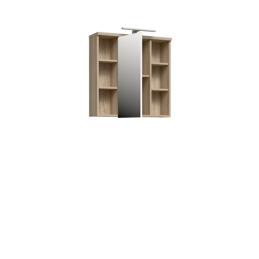 Настінна шафа для ванної кімнати з дзеркалом VENOM, біла/дуб сонома