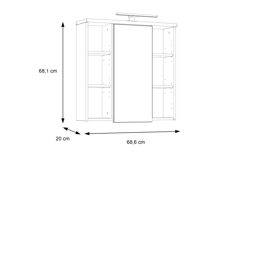 Настінна шафа для ванної кімнати з дзеркалом VENOM, біла/дуб сонома