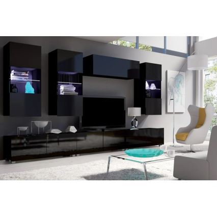 Настінна шафа зі світлодіодною підсвіткою PAVO 117x45 см глянцевий чорний