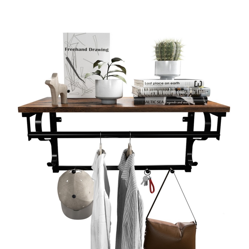 Настінна вішалка з полицею NATE коричнева/чорна