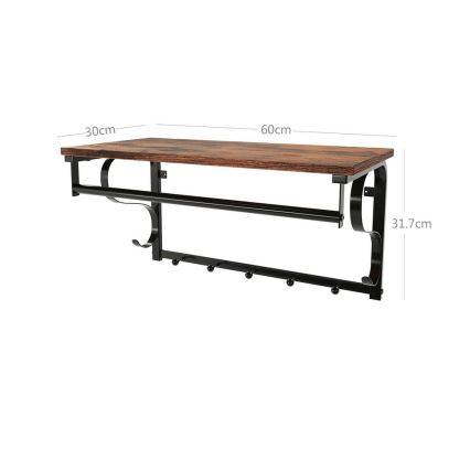 Настінна вішалка з полицею NATE коричнева/чорна